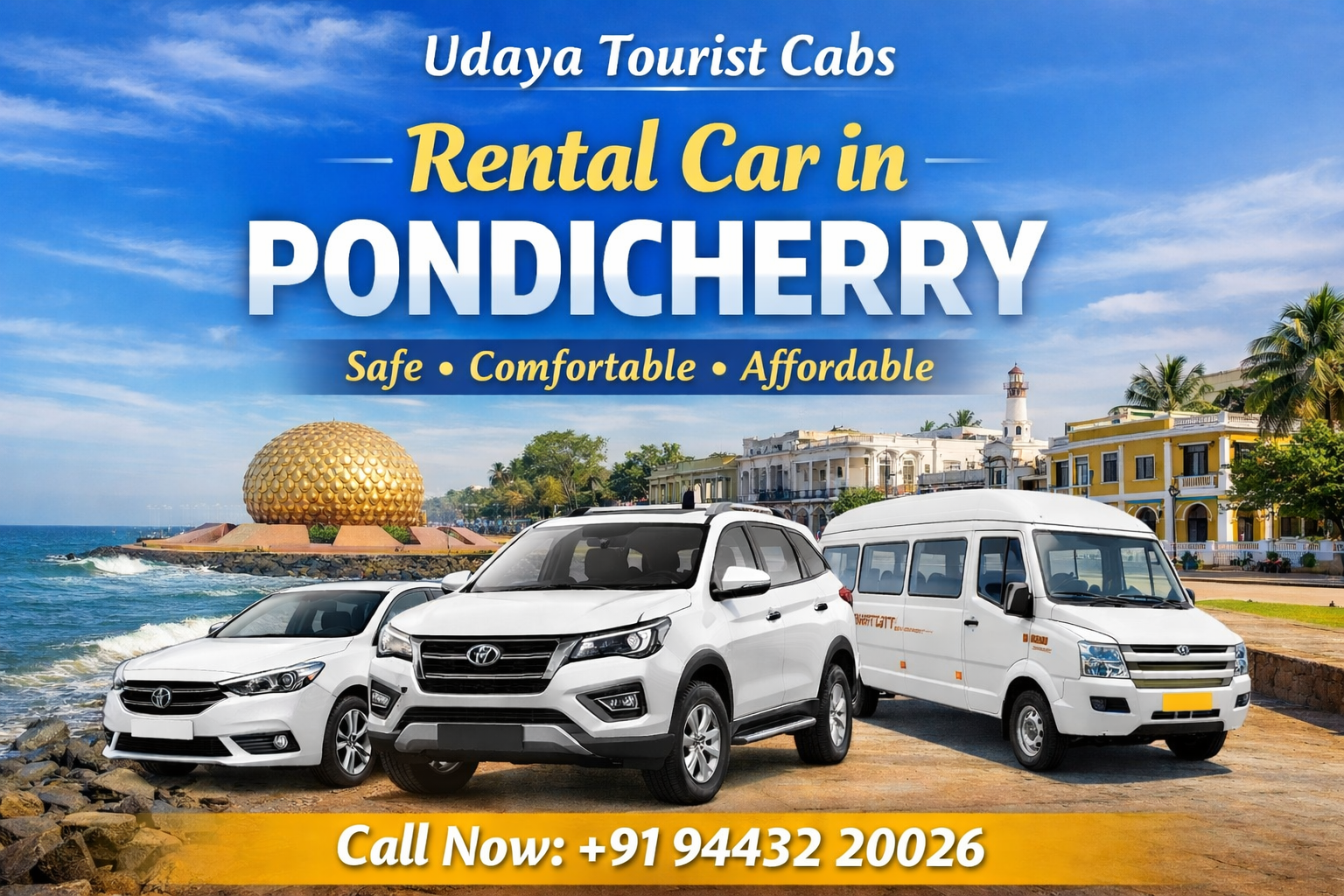 Rental Car in Pondicherry –  Udaya Tourist Cabs with Comfortable Travel